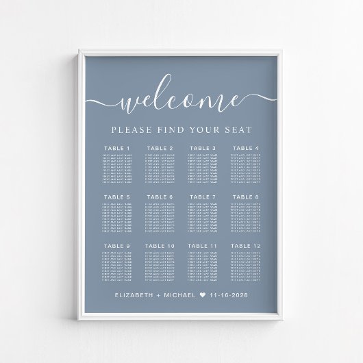Poster Chic 12 Table Dusty Blue Mariage Seating Chart