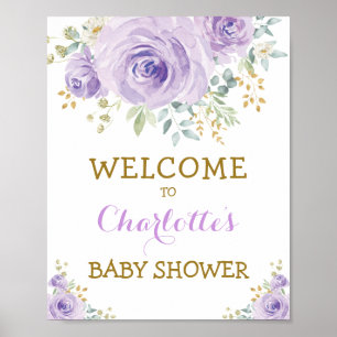 Poster Chic Aquarelle Floral Purple Gold Baby shower