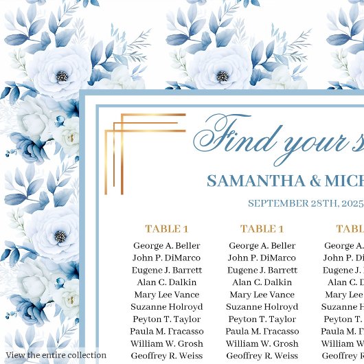 Poster Chic Aquarelle Pastel Bleu Or Plat