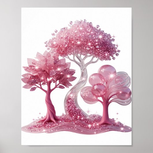 Poster Chic Argent FANTASY TREES Conception de Texte (Devant)