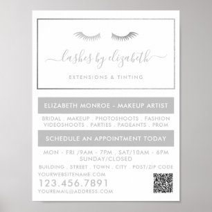 Poster Chic Argent Lashes Artiste maquillage de beauté