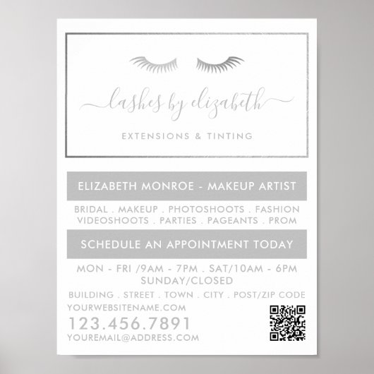 Poster Chic Argent Lashes Artiste maquillage de beauté (Devant)