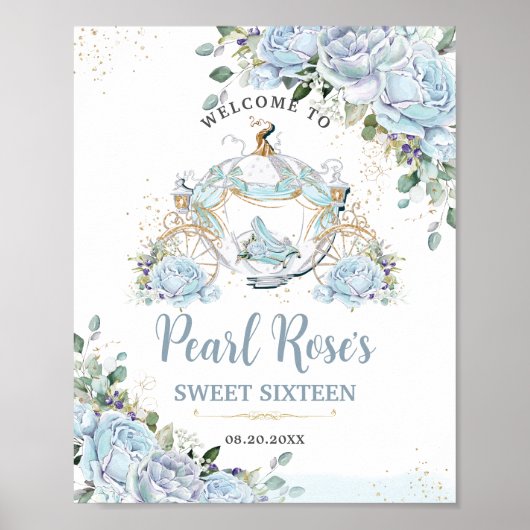 Poster Chic Bébé Bleu Roses Princesse Carriage Sweet 16 (Devant)
