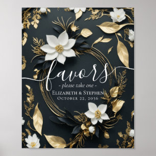 Poster Chic Black Blanc Or Floral Wreath Wedding Faveurs