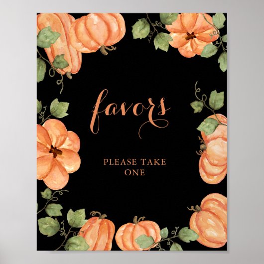 Poster Chic Black Fall Citrouille Baby shower Faveurs (Devant)