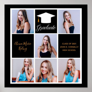 Poster Chic Black Gold Graduation Senior Portrait Photo