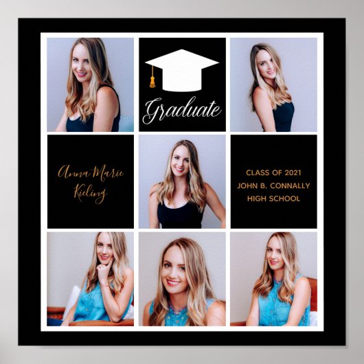 Poster Chic Black Gold Graduation Senior Portrait Photo (Devant)