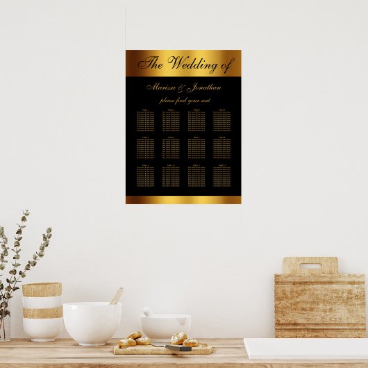 Poster Chic Black Gold Script Bordure Mariage Siège (Cuisine)