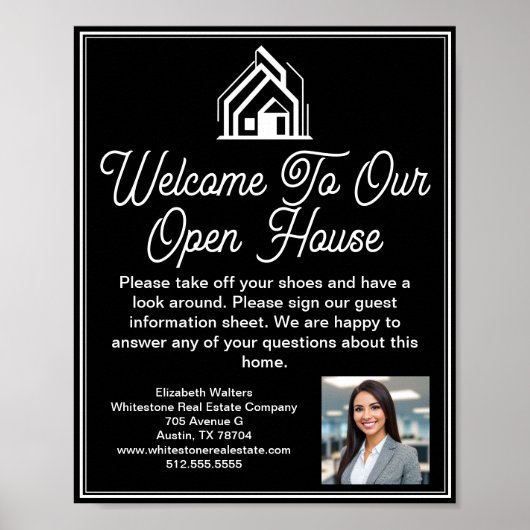 Poster Chic Black Real Estate Company Open House Welcome (Devant)