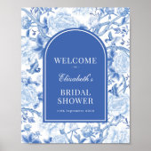 Poster Chic Bleu Blanc Chinoiserie Mariage Accueil (Devant)