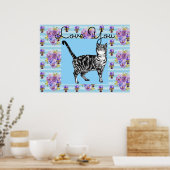 Poster Chic Bleu Shabby Tabby Chat Amour Coeur (Cuisine)