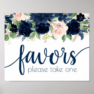 Poster Chic Blooms   Faveurs Florales Bleu Marine et Rose
