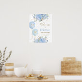 Poster Chic Blue Balloons Floral Boy Baby shower Bienvenu (Cuisine)