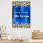 Poster Chic Blue Gold Glittery Foil 40e anniversaire Bien (Cuisine)