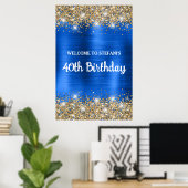 Poster Chic Blue Gold Glittery Foil 40e anniversaire Bien (Bureau à domicile)