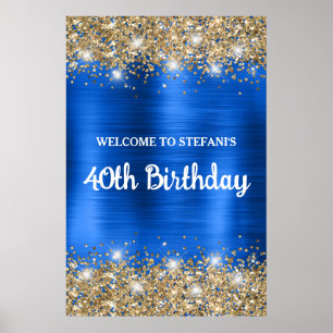 Poster Chic Blue Gold Glittery Foil 40e anniversaire Bien
