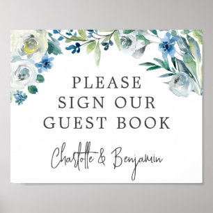 Poster Chic Blue Spring Floral S'Il Vous Plaît Signer Not