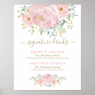 Poster Chic Blush Fleurs Roses Mariage Signature Boissons