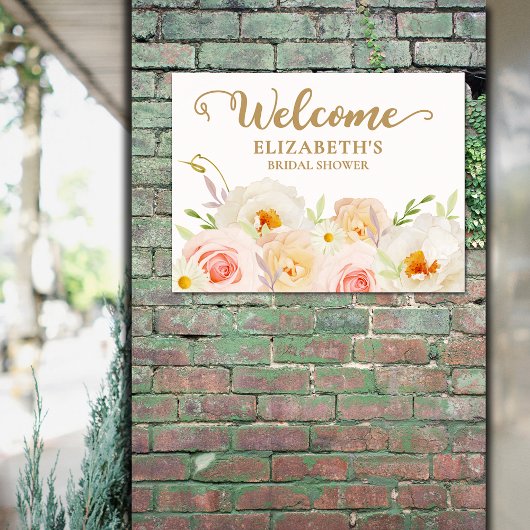 Poster Chic Blush Floral Fête des mariées Bienvenue