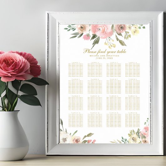 Poster Chic Blush Pink Or Floral Mariage Graphique de siè
