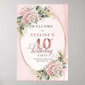 Poster Chic Boho Blush Rose Eucalyptus 40e Anniversaire B (Devant)