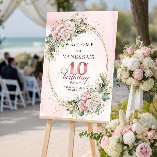 Poster Chic Boho Blush Rose Eucalyptus 40e Anniversaire B