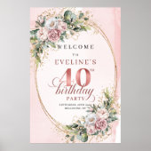 Poster Chic Boho Dusty Pink Floral 40th Birthday Welcome (Devant)
