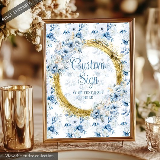Poster Chic Boho Pastel Blue Gold Mariage Custom Tabletop