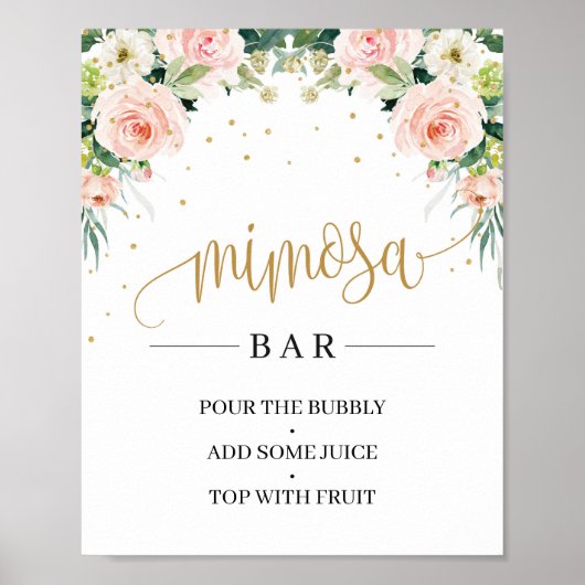 Poster Chic Boho rose floral or mimosa signe barre (Devant)