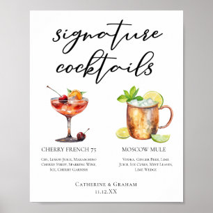 Poster Chic Bride Groom Signature Cocktails Menu Mariage