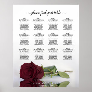 Poster Chic Burgundy Rose 12 Table Wedding Seating Chart