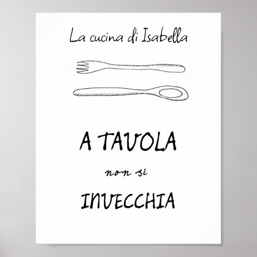 Poster Chic cuisine italienne art cuillère citation fourc (Devant)