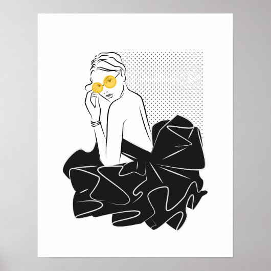 Poster Chic dots mode fille noir et blanc (Devant)
