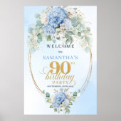 Poster Chic Dusty Blue Hydrangeas 90e Anniversaire de Nai (Devant)