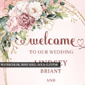 Poster Chic Dusty Pink Flowers Gold Glitter Welcome Sign
