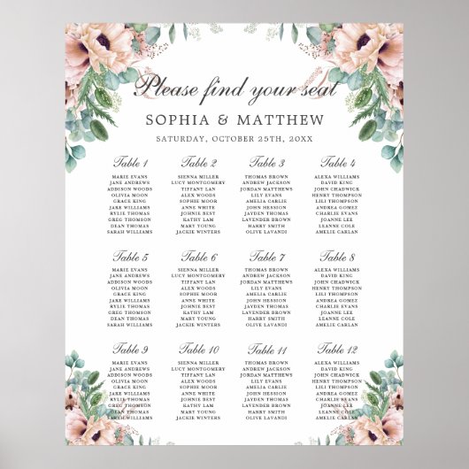 Poster Chic Dusty Rose Blush Floral Mariage Graphique de (Devant)