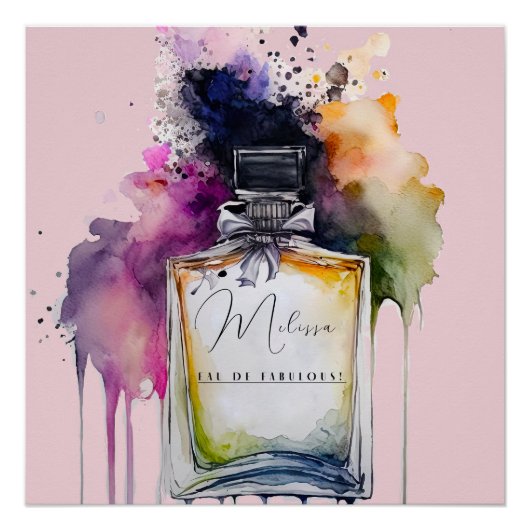 Poster Chic Eau De Fabulous Customisé Aquarelle Parfum (Devant)