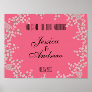 Poster Chic Fleurs Roses et Perles Mariage Bienvenue