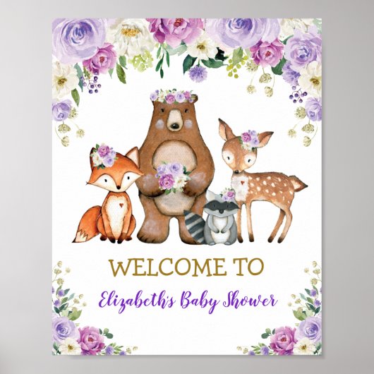 Poster Chic Floral Bois Baby shower Anniversaire Bienvenu (Devant)