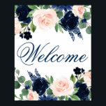 Poster Chic Floral | Romantic Blush Navy Fête des mariées<br><div class="desc">Romantique bleu marine et rose vif aquarelle peinte à la main florale agrémentée de laurier botanique et d'accents bleu foncé. De la collection "Boho Bloom", ce somptueux agencement présente vos détails dans un élégant script écrit à la main et un riche bouquet fleur sauvage bohème avec fleurs éclatantes et feuillage...</div>
