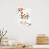 Poster Chic Floral Woodland Animals 1st Birthday Welcome (Cuisine)