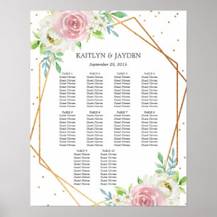Poster Chic Géométrique Mariage floral à huile d'or