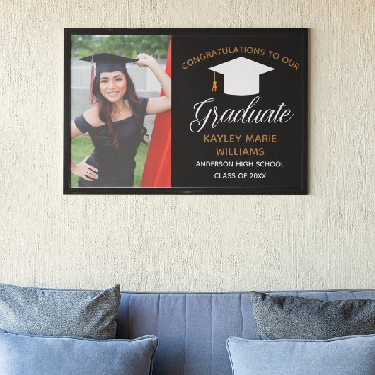 Poster Chic Graduate Photo 2025 Black Graduation Party