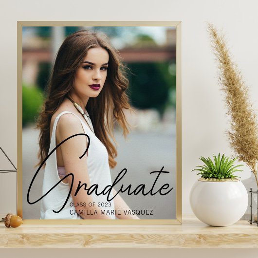 Poster Chic Graduation Photo Black Script Overlay Party