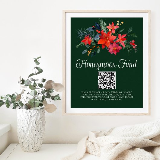 Poster Chic Green Floral Poinsettia Honeymoon Fund