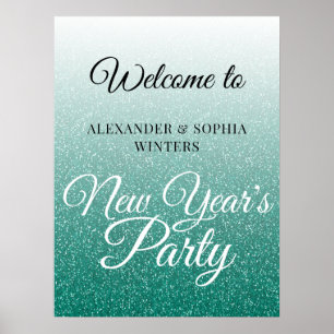 Poster Chic Green Parties scintillant Nouvelle Année Accu