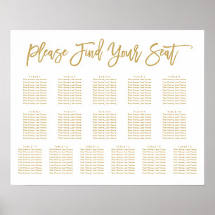 Poster Chic Hand Lettered Seating Chart Gold 16 tables