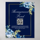 Poster Chic Honeymoon Fund Marine Blue Gold Floral Mariag (Devant)