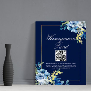 Poster Chic Honeymoon Fund Marine Blue Gold Floral Mariag