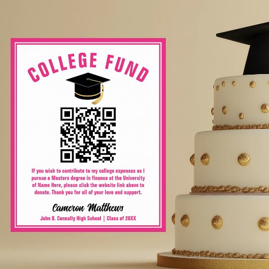 Poster Chic Hot Pink Graduate College Fund QR Code